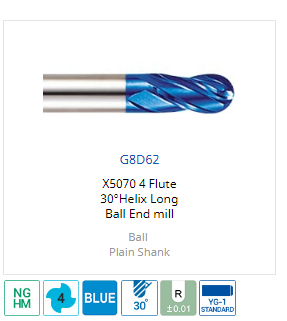 Mũi phay cầu X5070 4 me YG-1 -Serie G8D62